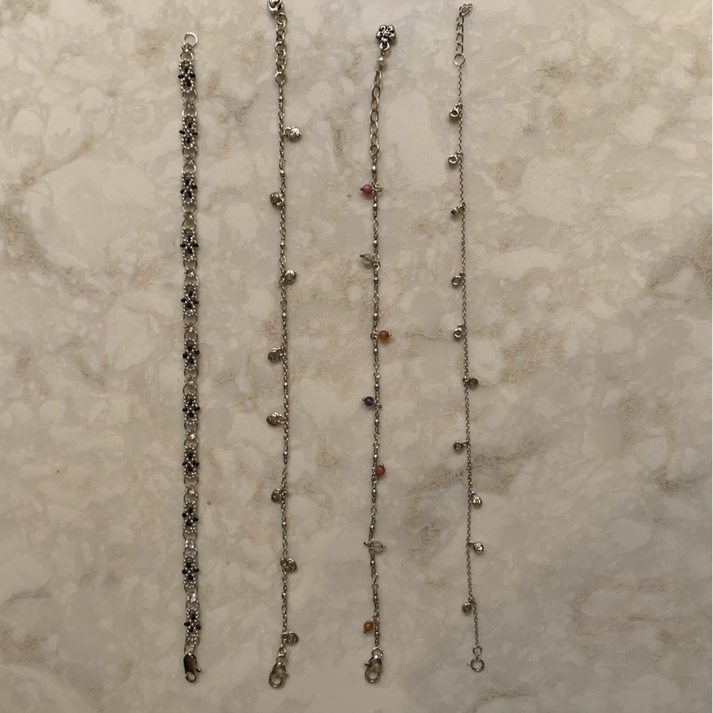 Bundle of 4 Silver Ankle Bracelets
